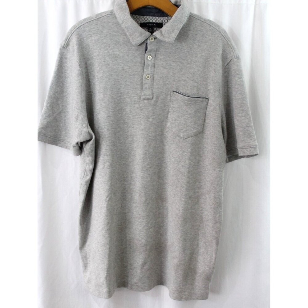 Tahari Mens Light Grey Short Sleeve Cotton Polo Shirt XL
